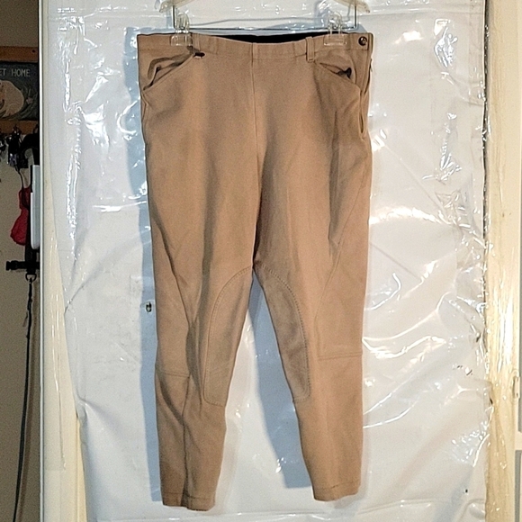 On Course Riding Breeches Tan Knee Patch‎ Equestrian Pants Trousers M designer - Picture 1 of 8